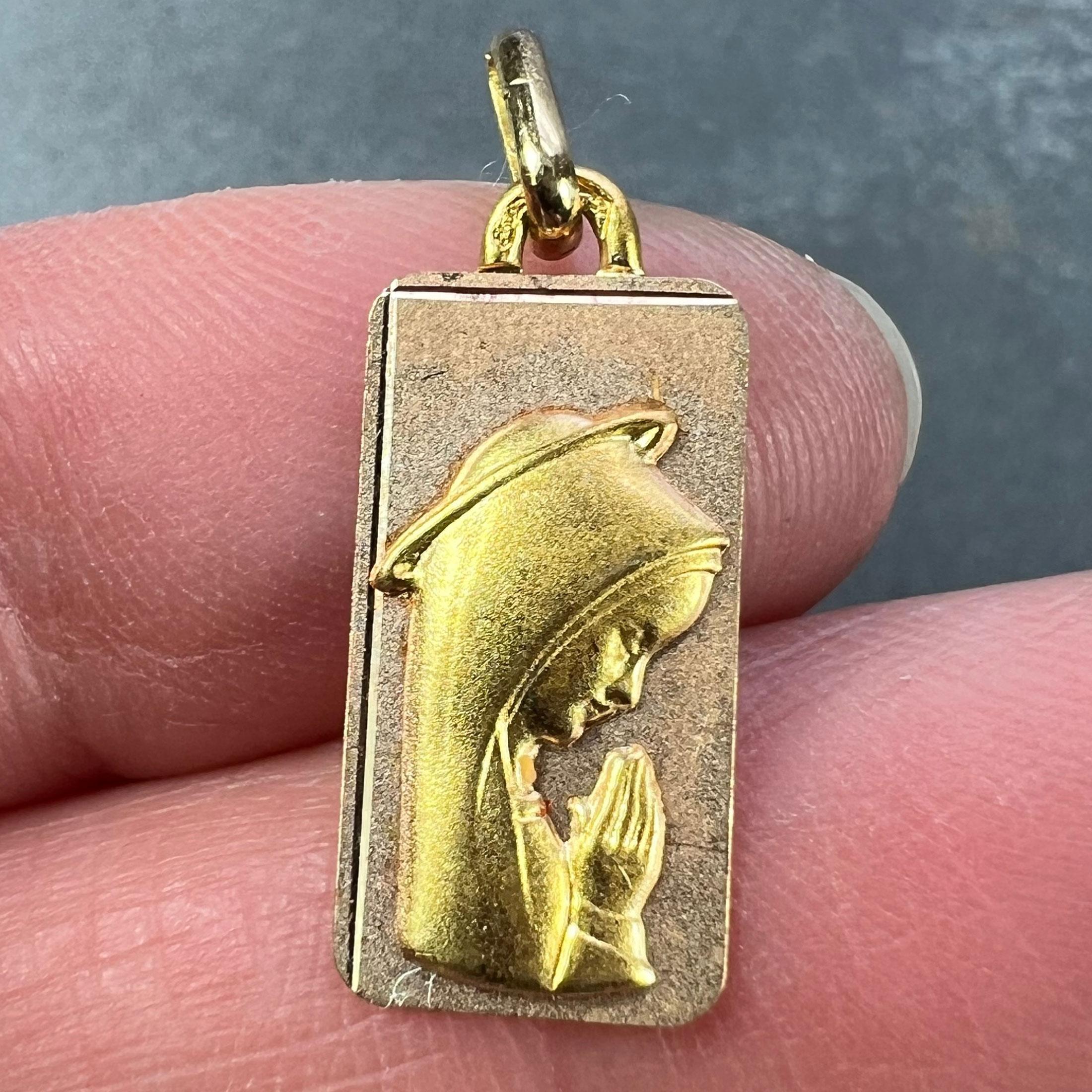 French Augis Virgin Mary 18K Yellow Rose Gold Religious Medal Pendant For Sale 1