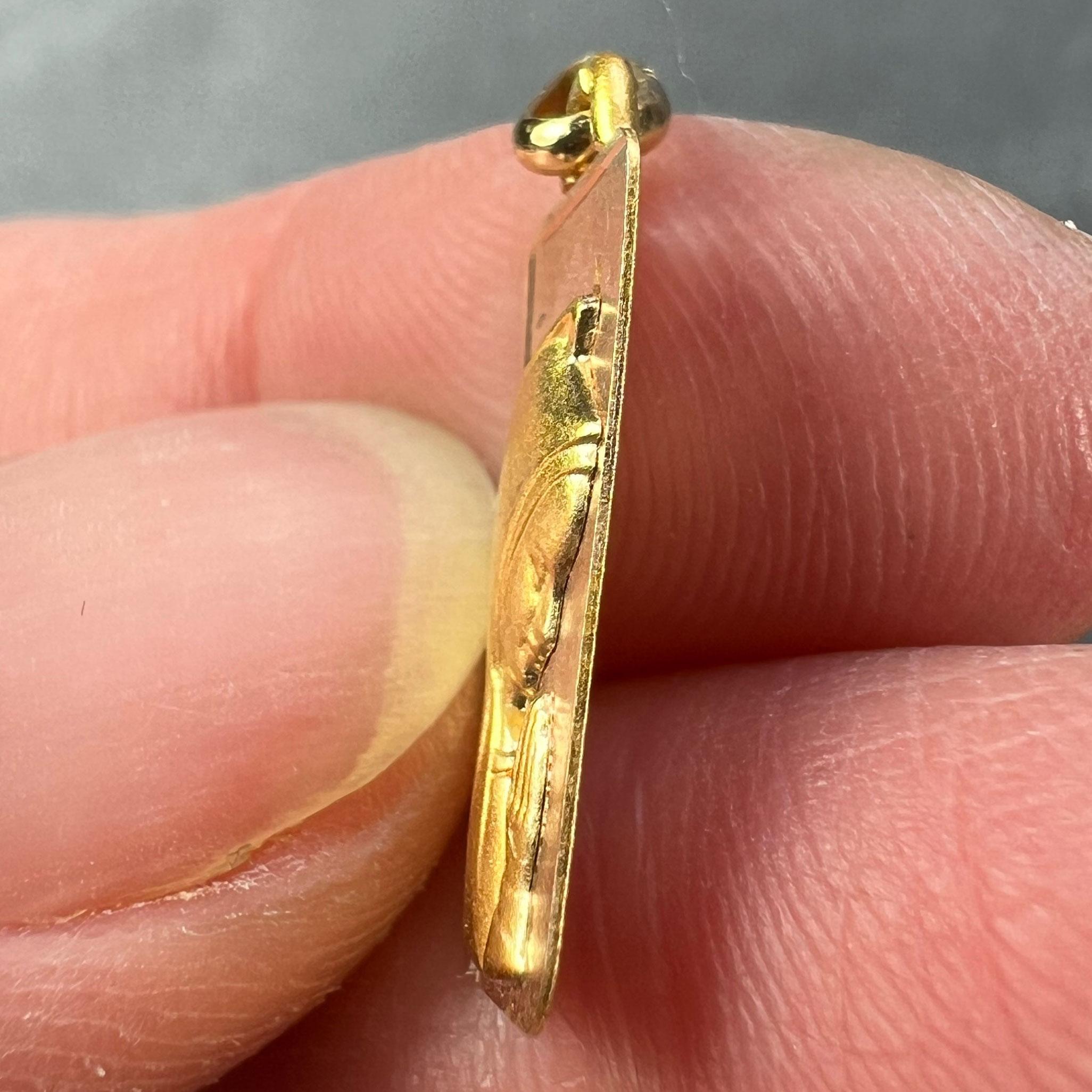 French Augis Virgin Mary 18K Yellow Rose Gold Religious Medal Pendant For Sale 3
