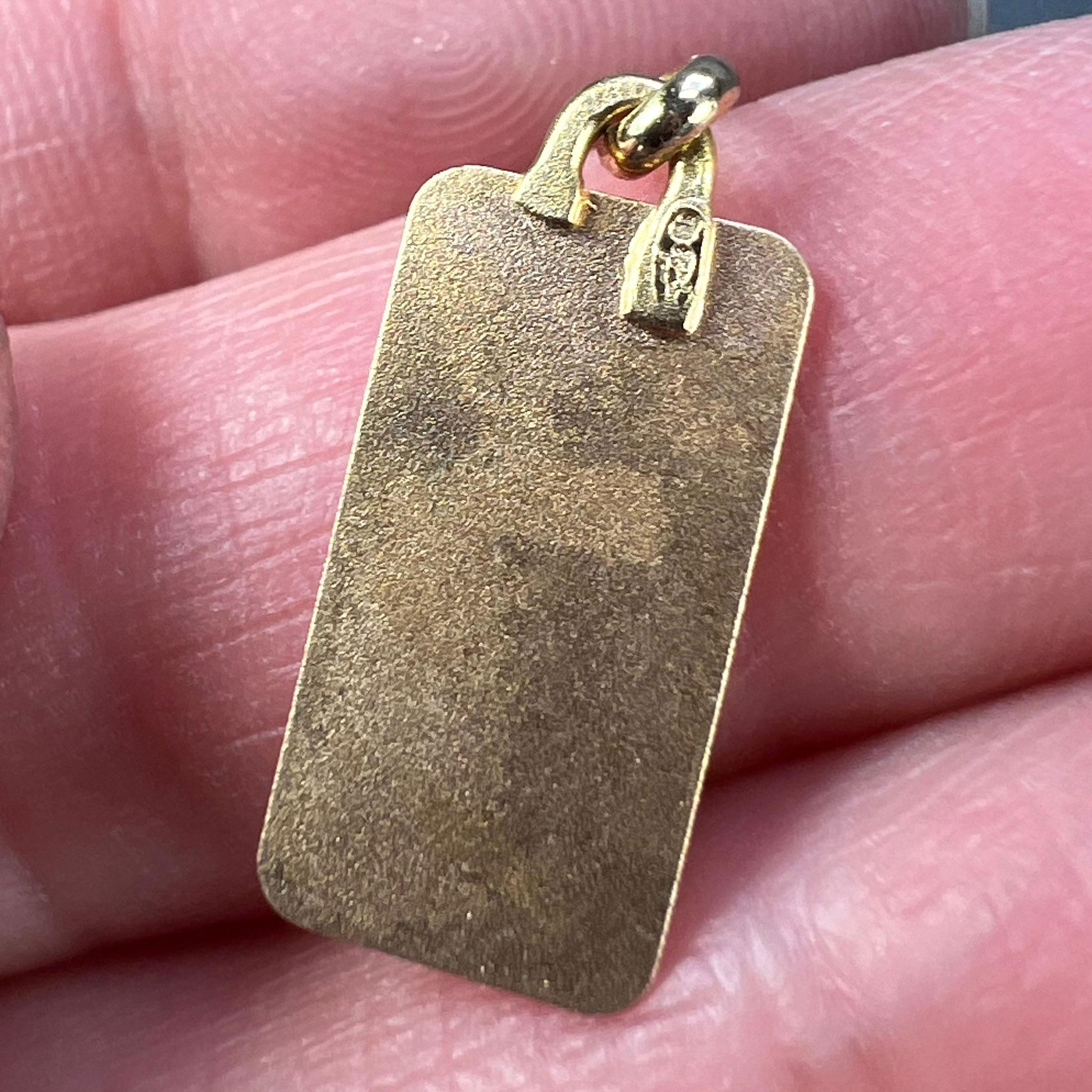 French Augis Virgin Mary 18K Yellow Rose Gold Religious Medal Pendant For Sale 4