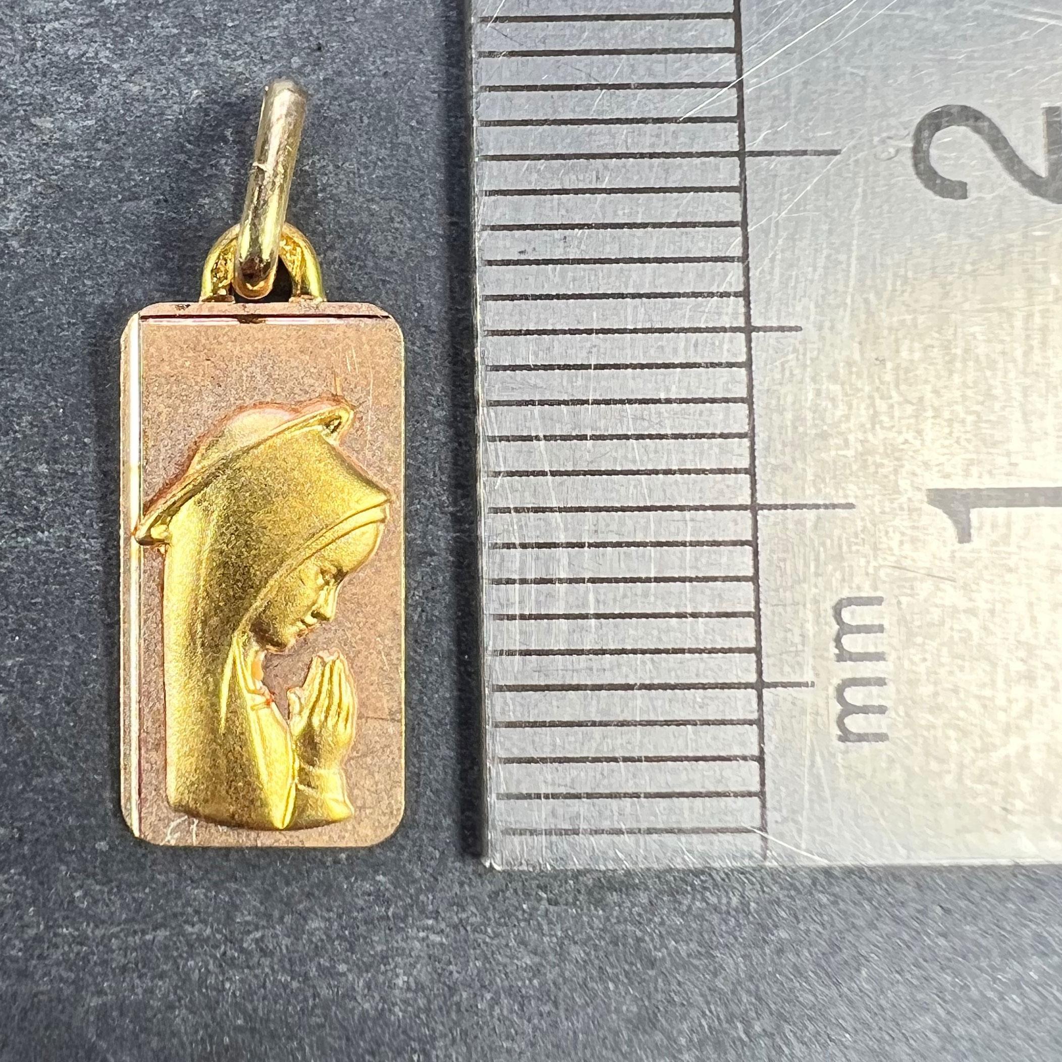 French Augis Virgin Mary 18K Yellow Rose Gold Religious Medal Pendant For Sale 5
