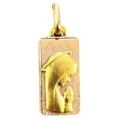 Vintage French Augis Virgin Mary 18K Yellow Rose Gold Religious Medal Pendant 