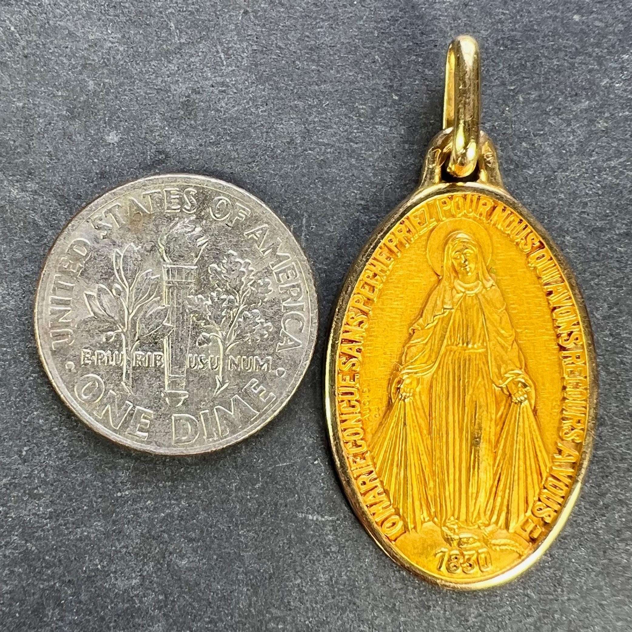 French Augis Virgin Mary Miraculous Medal 18K Yellow Gold Charm Pendant 6