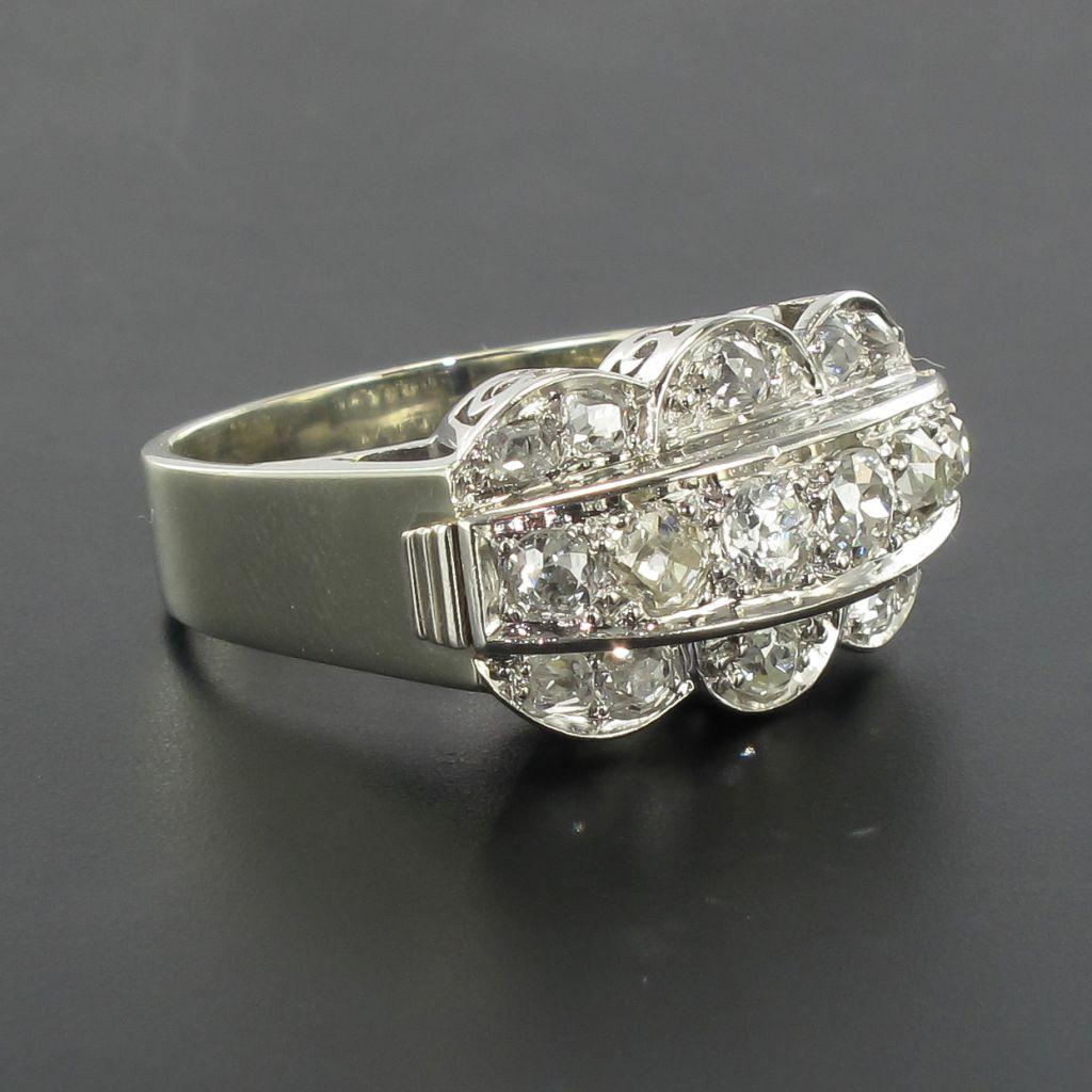 French Authentic Art Deco Platinum White Gold Diamond Ring 7