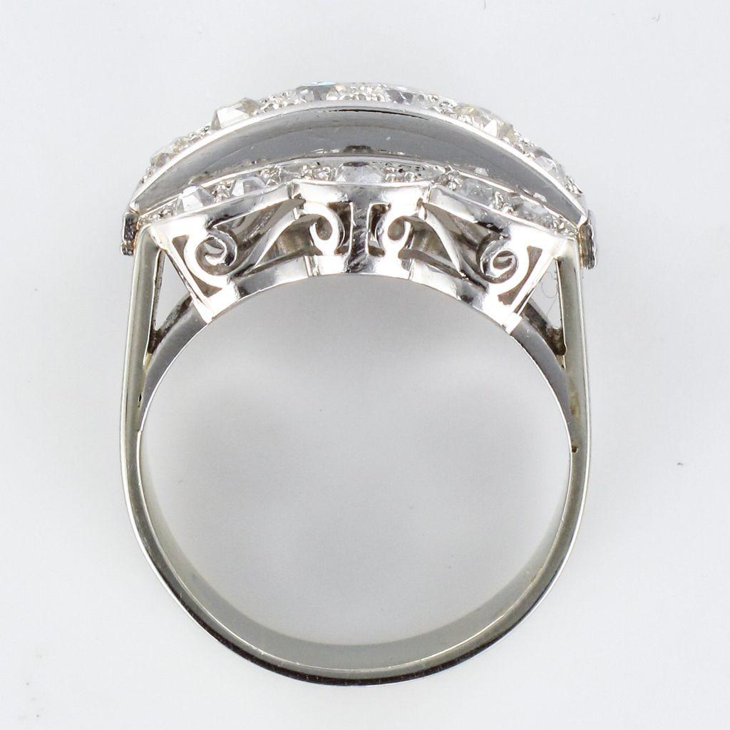 French Authentic Art Deco Platinum White Gold Diamond Ring 8