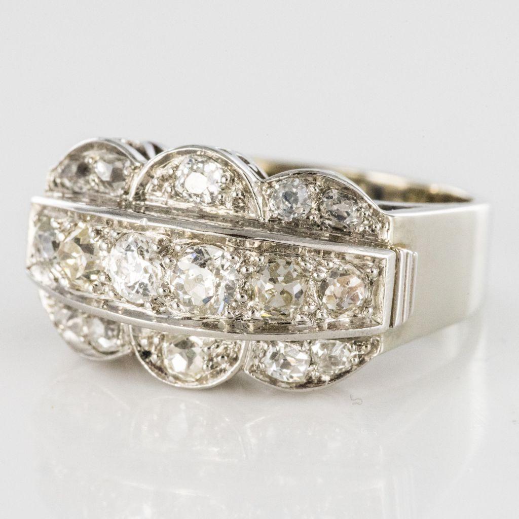 Women's French Authentic Art Deco Platinum White Gold Diamond Ring