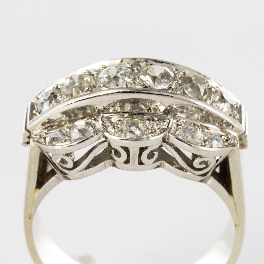 French Authentic Art Deco Platinum White Gold Diamond Ring 2