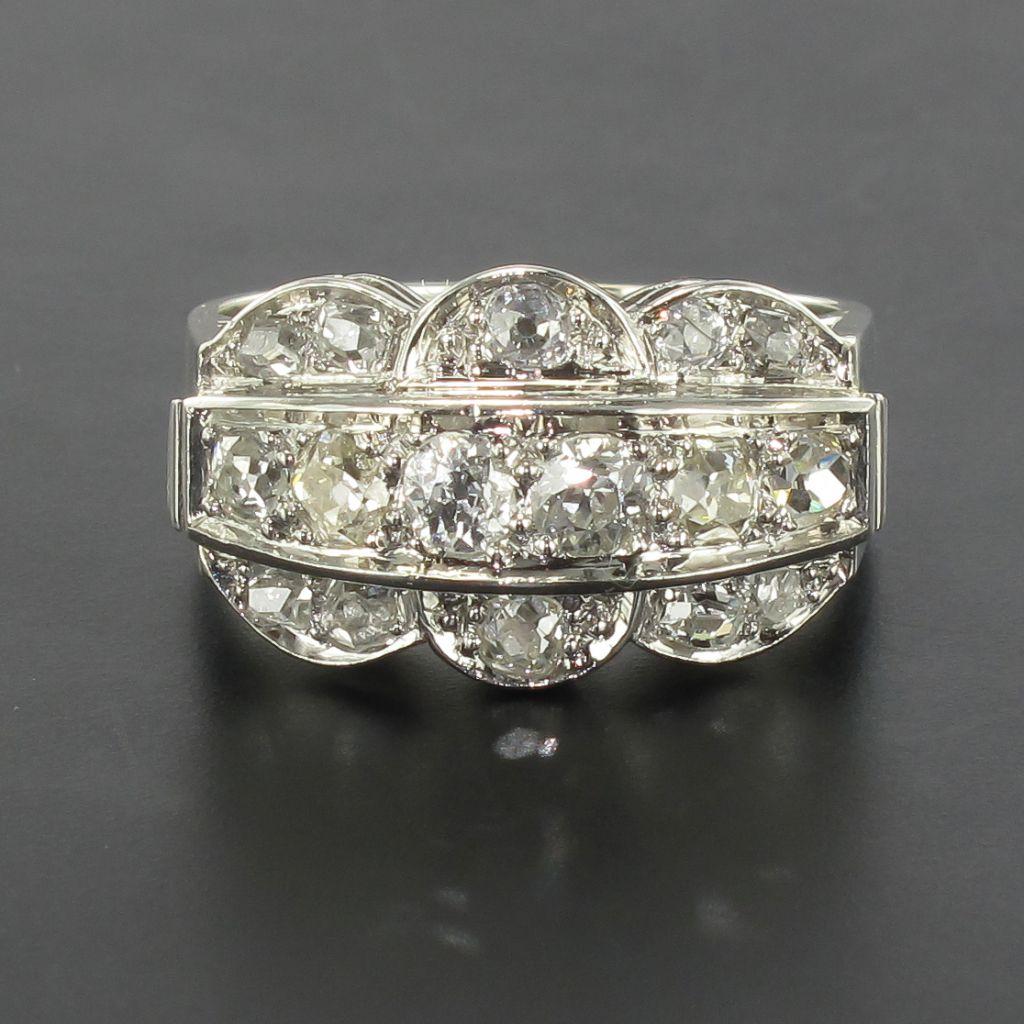 French Authentic Art Deco Platinum White Gold Diamond Ring 5