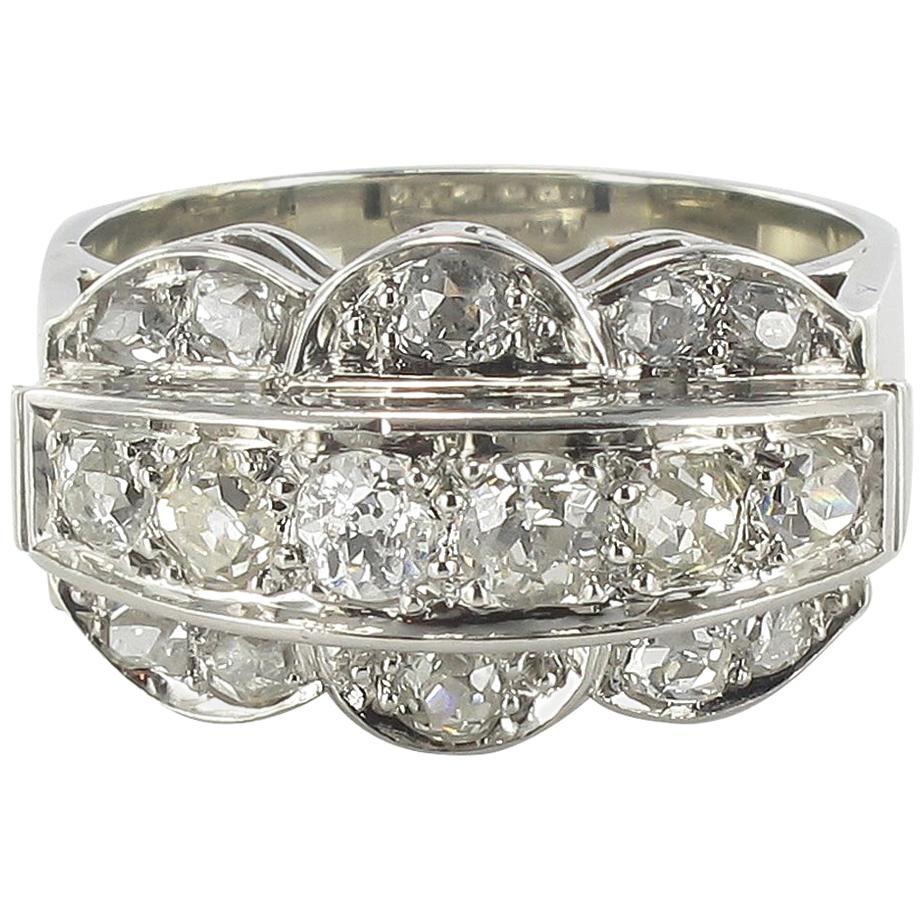 French Authentic Art Deco Platinum White Gold Diamond Ring