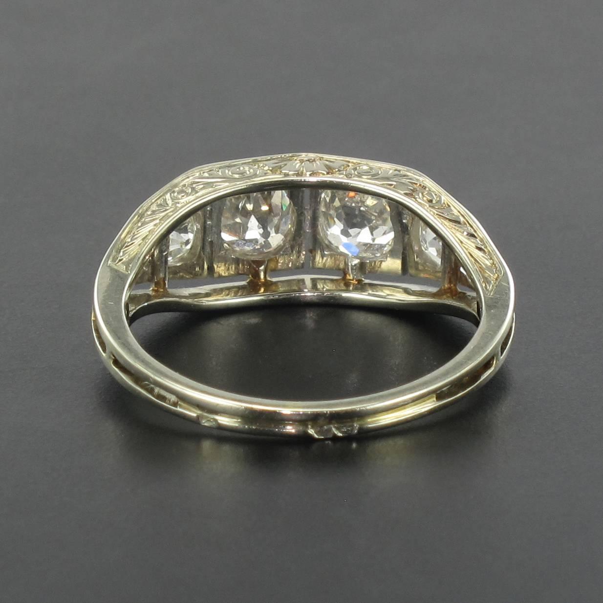 Art Deco French Authentic Art deco White gold Platinium Diamond Garter Ring 