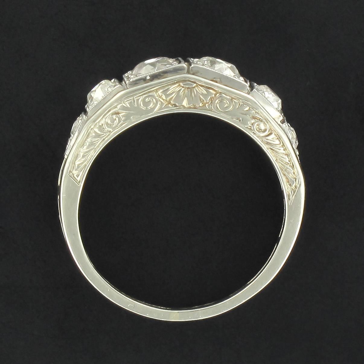 Women's French Authentic Art deco White gold Platinium Diamond Garter Ring 