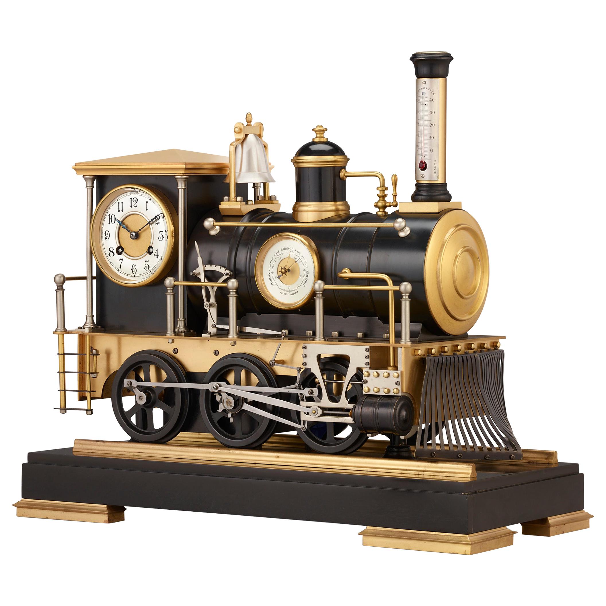 French Automaton Industrial Locomotive Clock