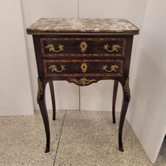 French Auxiliar table, Side table  marquetry and marble, Napoleon III