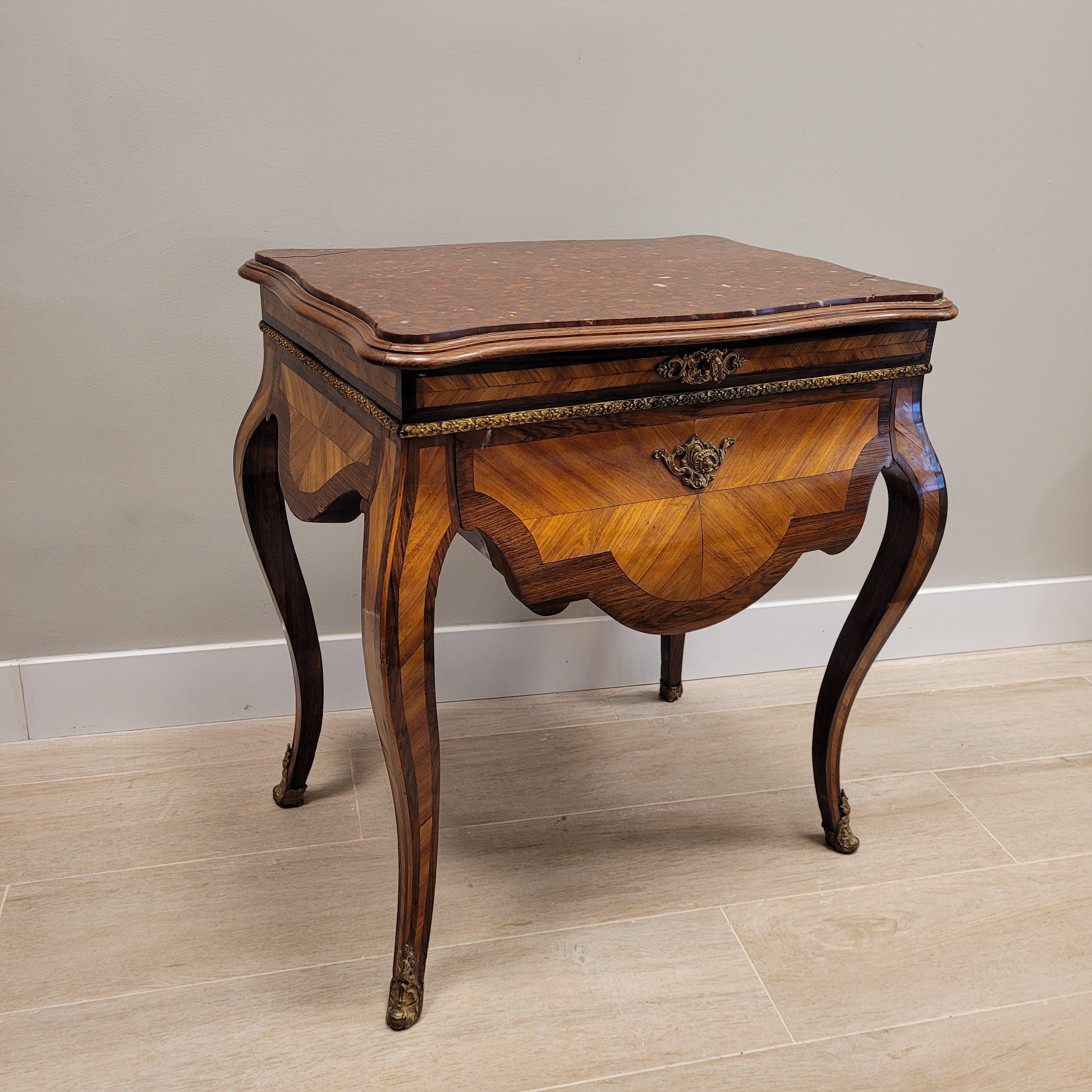 Hand-Crafted French Auxiliary Table Commode Napoleon III Style  Burgundy marble For Sale