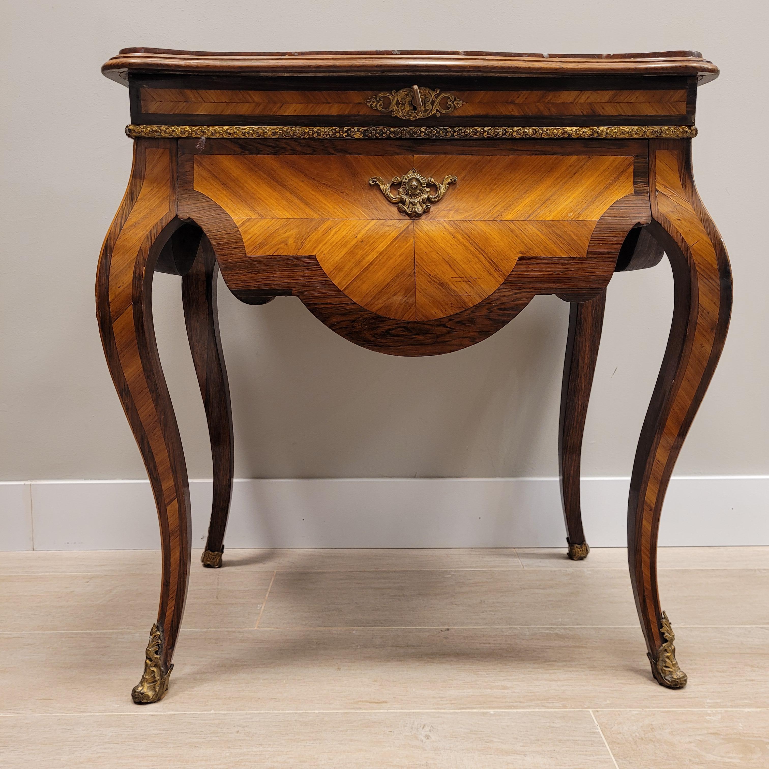Mid-19th Century French Auxiliary Table Commode Napoleon III Style  Burgundy marble For Sale