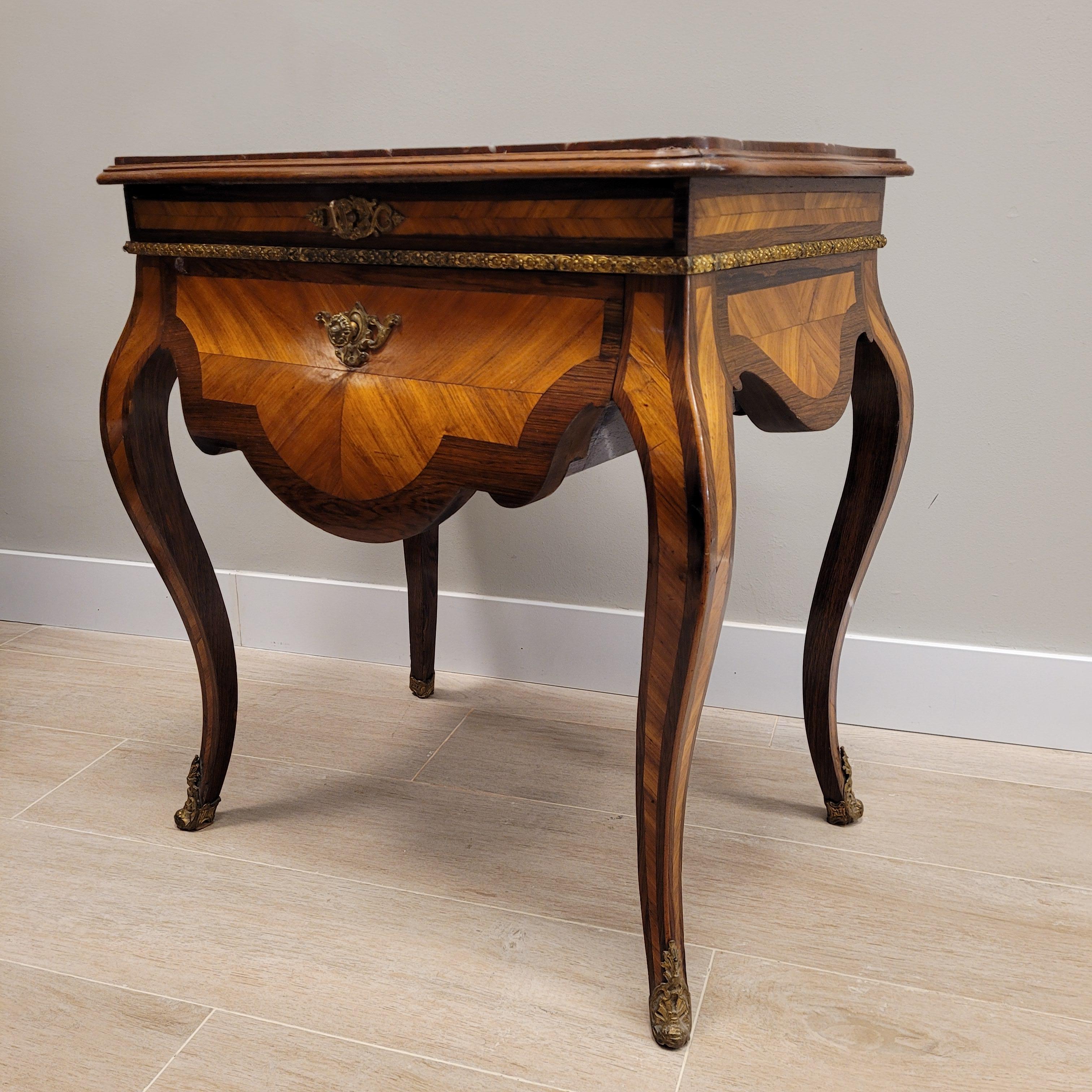 Bronze French Auxiliary Table Commode Napoleon III Style  Burgundy marble For Sale