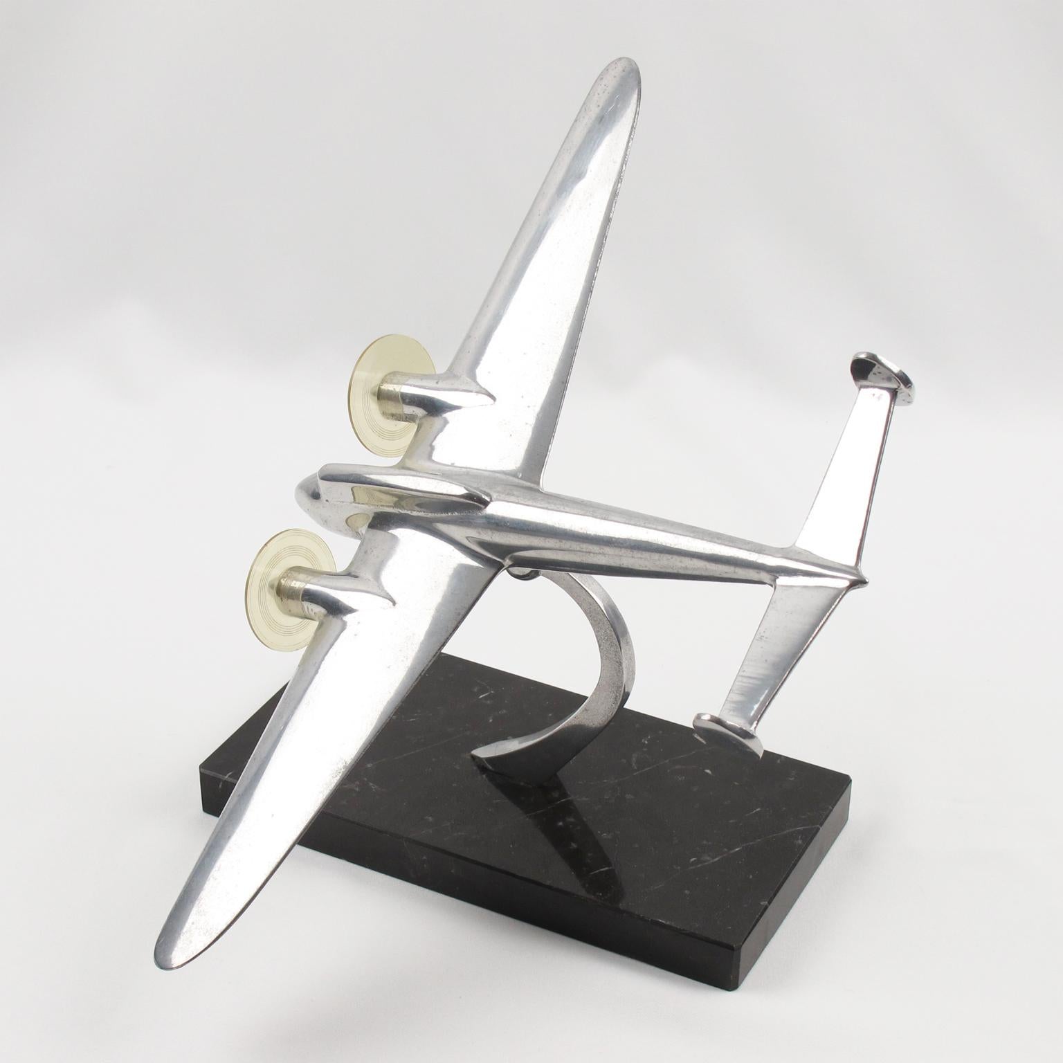 Mid-Century Modern French Aviation Aluminum and Marble Airplane Model