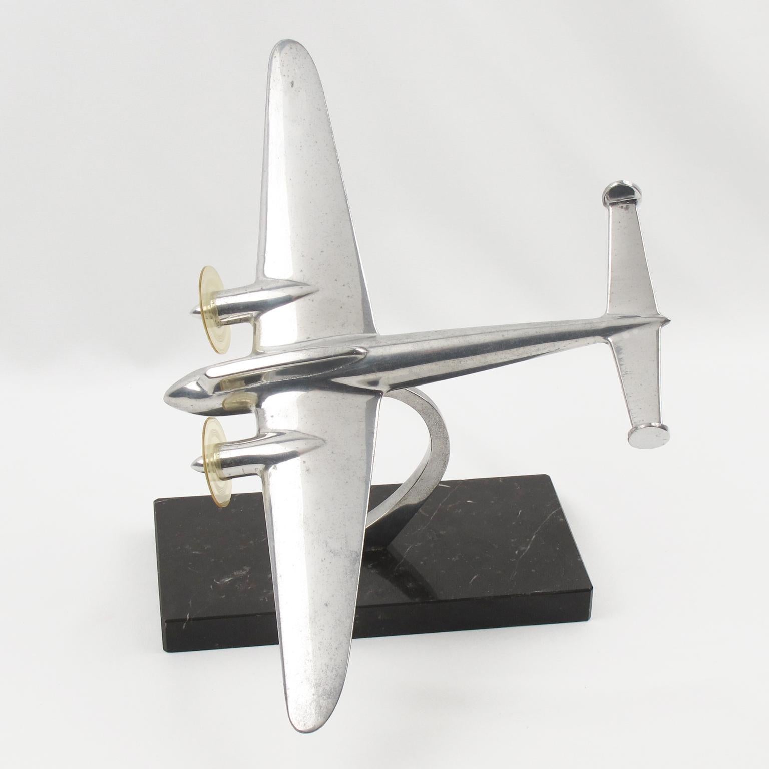 Cast French Aviation Aluminum and Marble Airplane Model