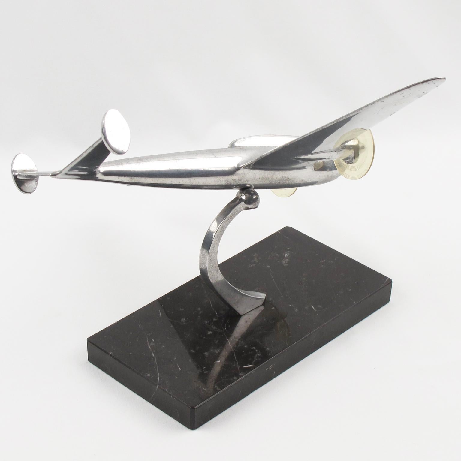 French Aviation Aluminum and Marble Airplane Model In Excellent Condition In Atlanta, GA