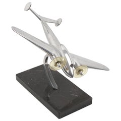 Vintage French Aviation Aluminum and Marble Airplane Model
