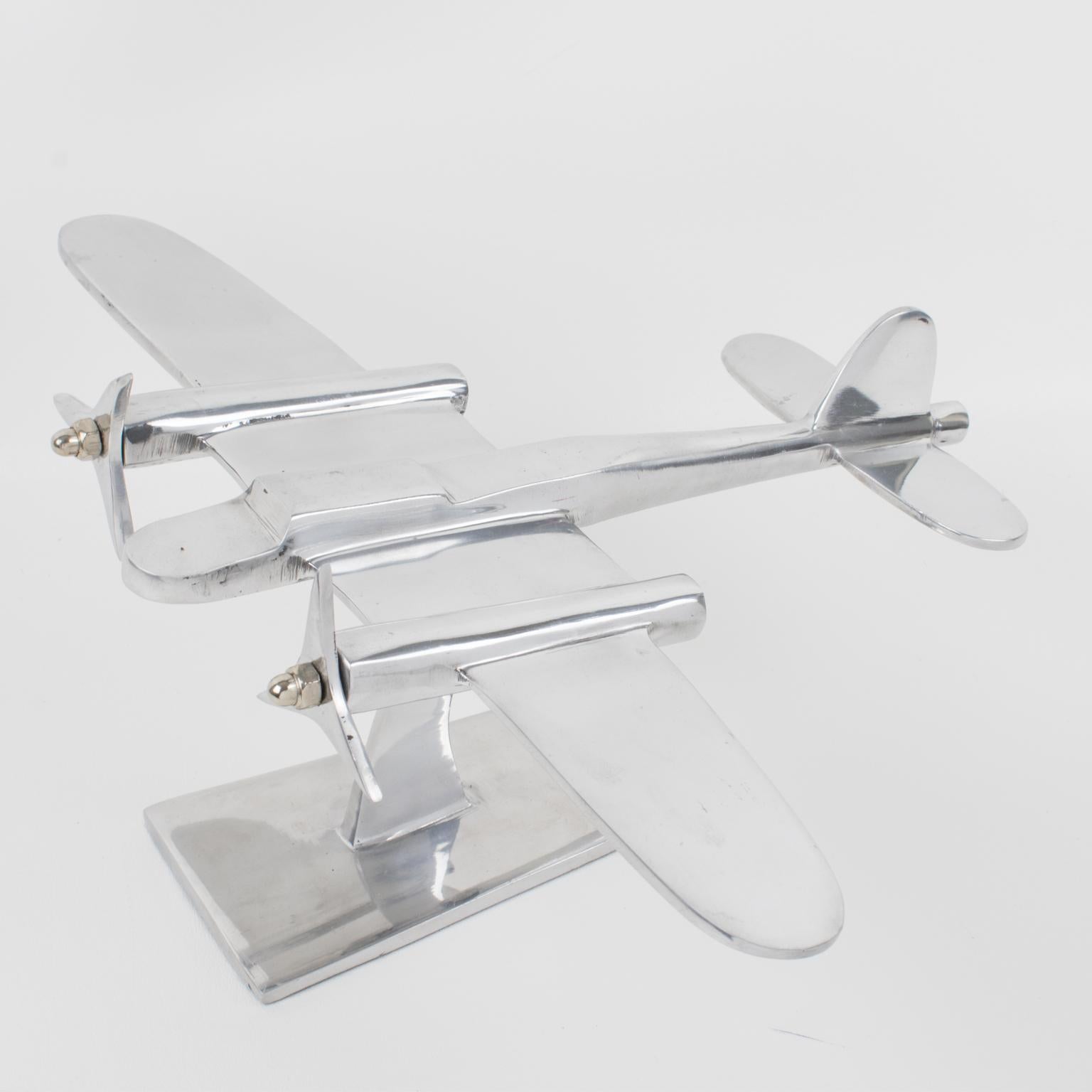 French Aviation Polished Aluminum Airplane Model In Excellent Condition In Atlanta, GA