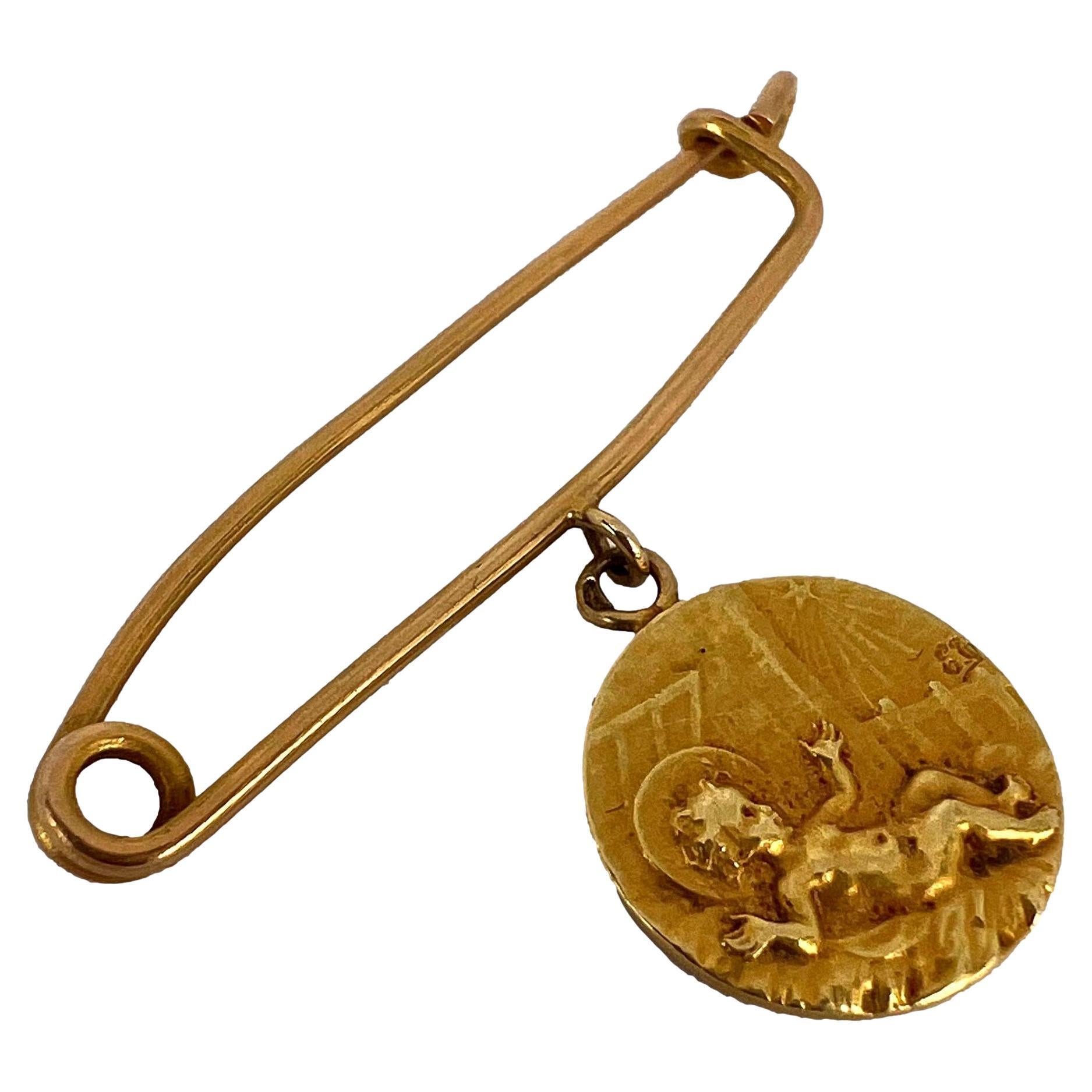 Louis Vuitton Monogram Charm Safety Pin Brooch - Brass Pin