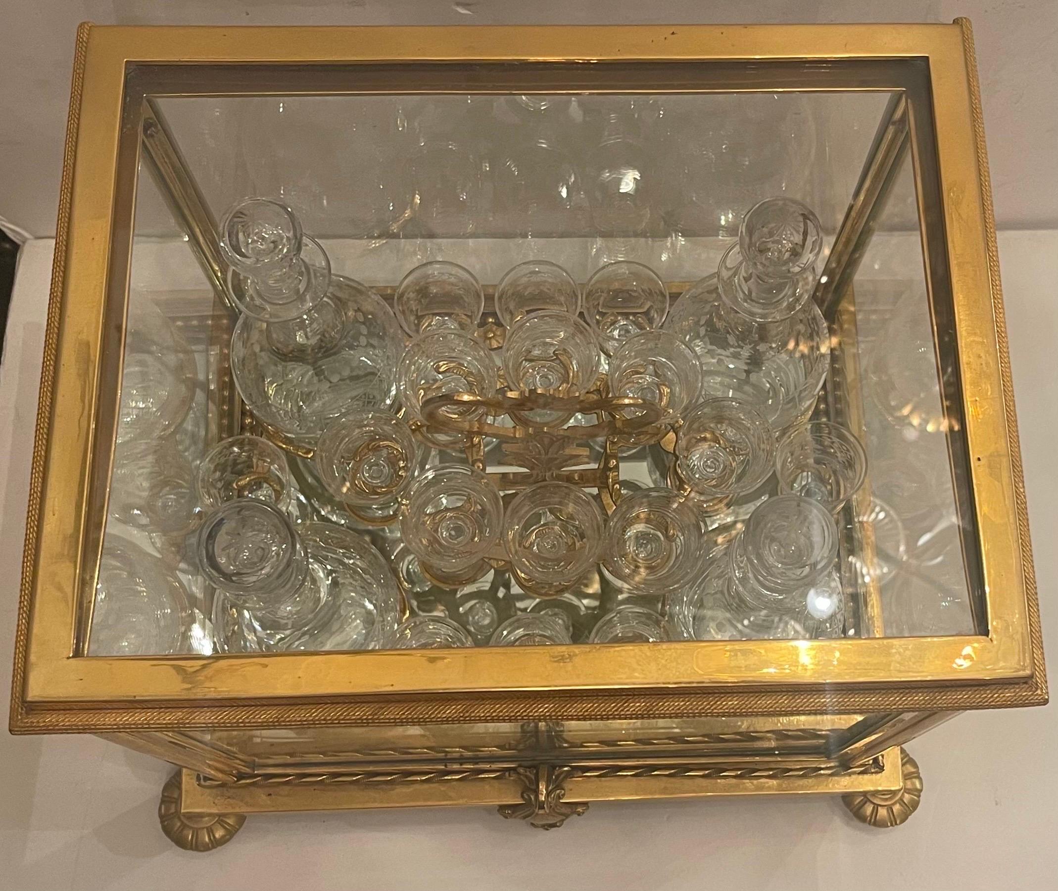 Regency French Bacarrat Ormolu Bronze Crystal Glass Tantalus Cave a Liqueur Set Box Case