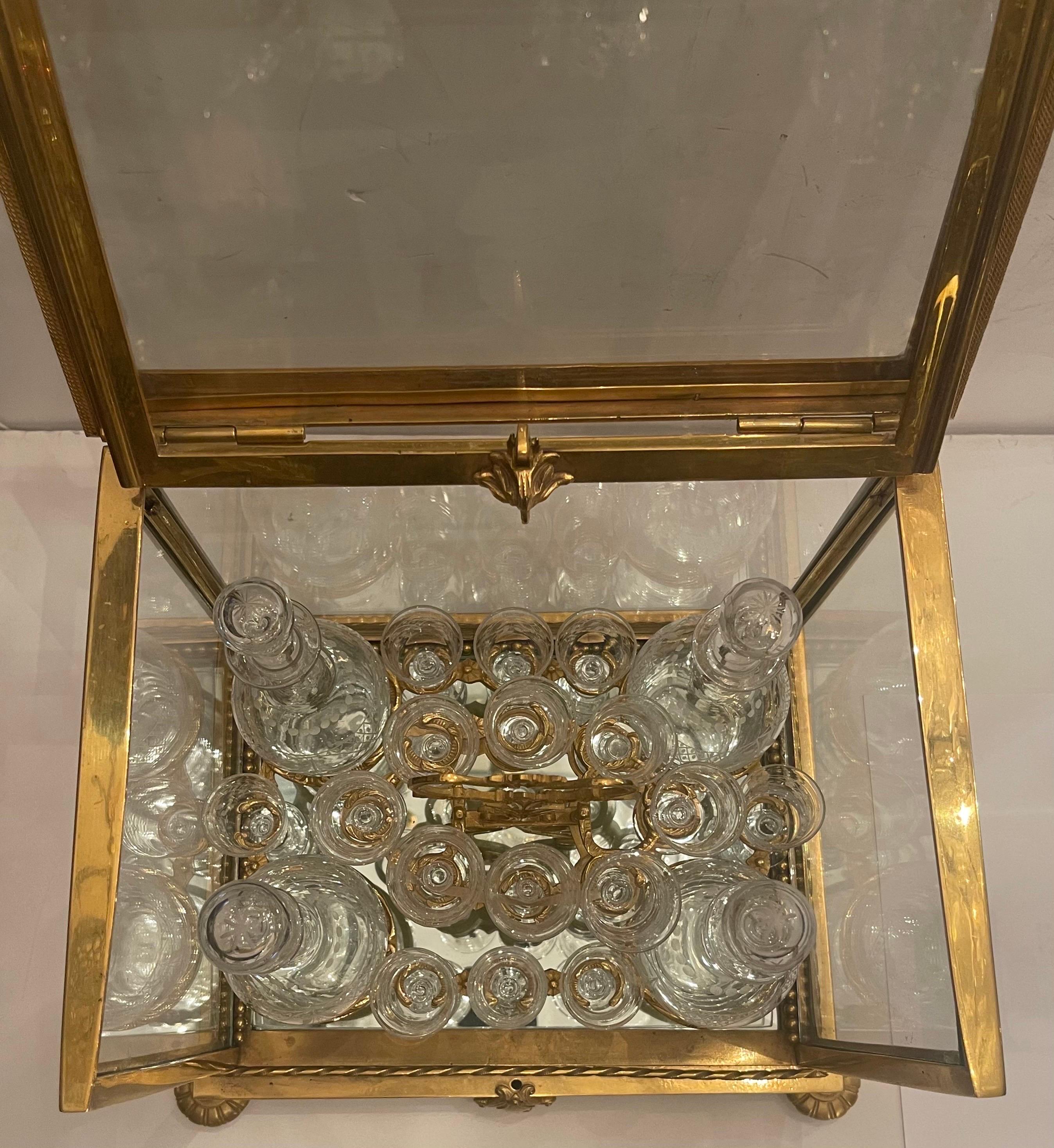 French Bacarrat Ormolu Bronze Crystal Glass Tantalus Cave a Liqueur Set Box Case 4