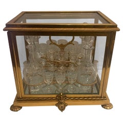 French Bacarrat Ormolu Bronze Crystal Glass Tantalus Cave a Liqueur Set Box Case