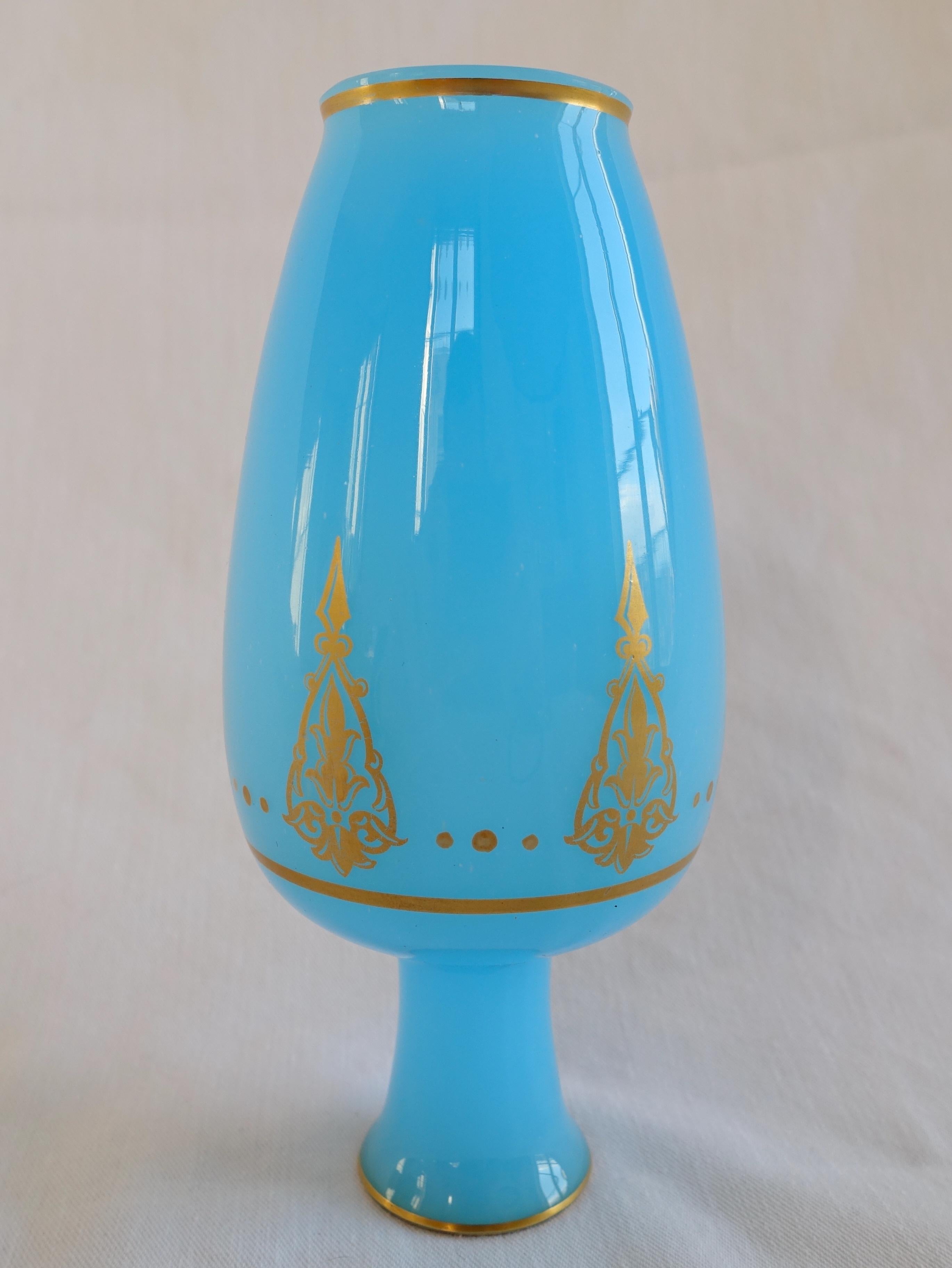 20th Century French Baccarat blue Opaline Crystal Vase, Empire style, Signed