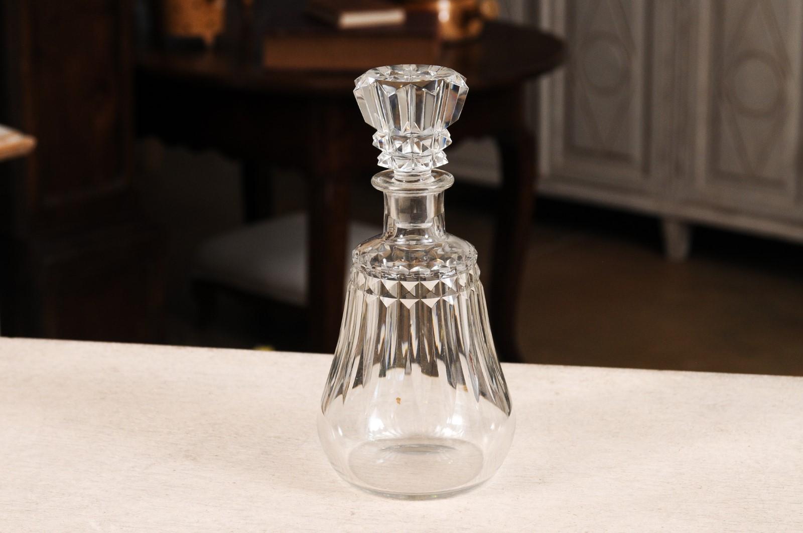 French Baccarat Crystal 1940s Pear Shaped Decanter with Cutaway Motifs In Good Condition For Sale In Atlanta, GA