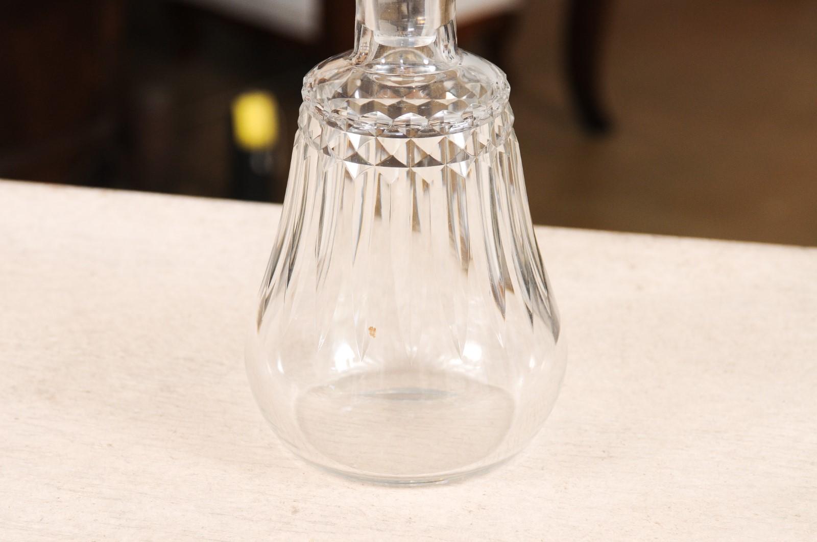 French Baccarat Crystal 1940s Pear Shaped Decanter with Cutaway Motifs For Sale 1