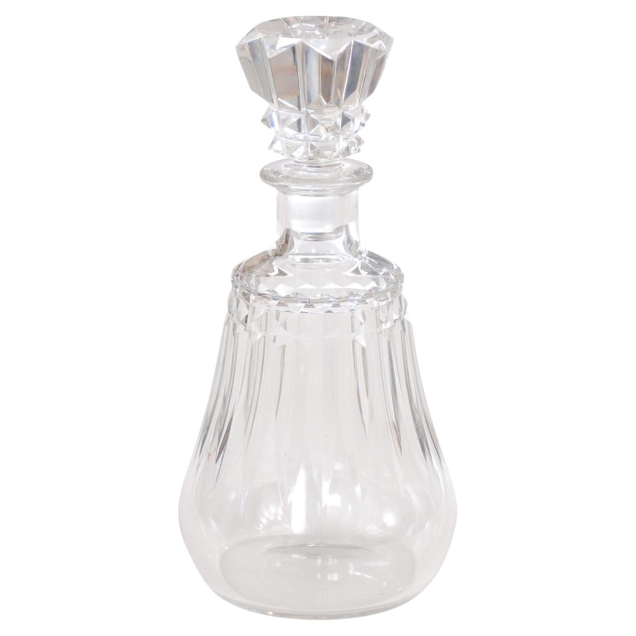French Baccarat Crystal 1940s Pear Shaped Decanter with Cutaway Motifs For Sale