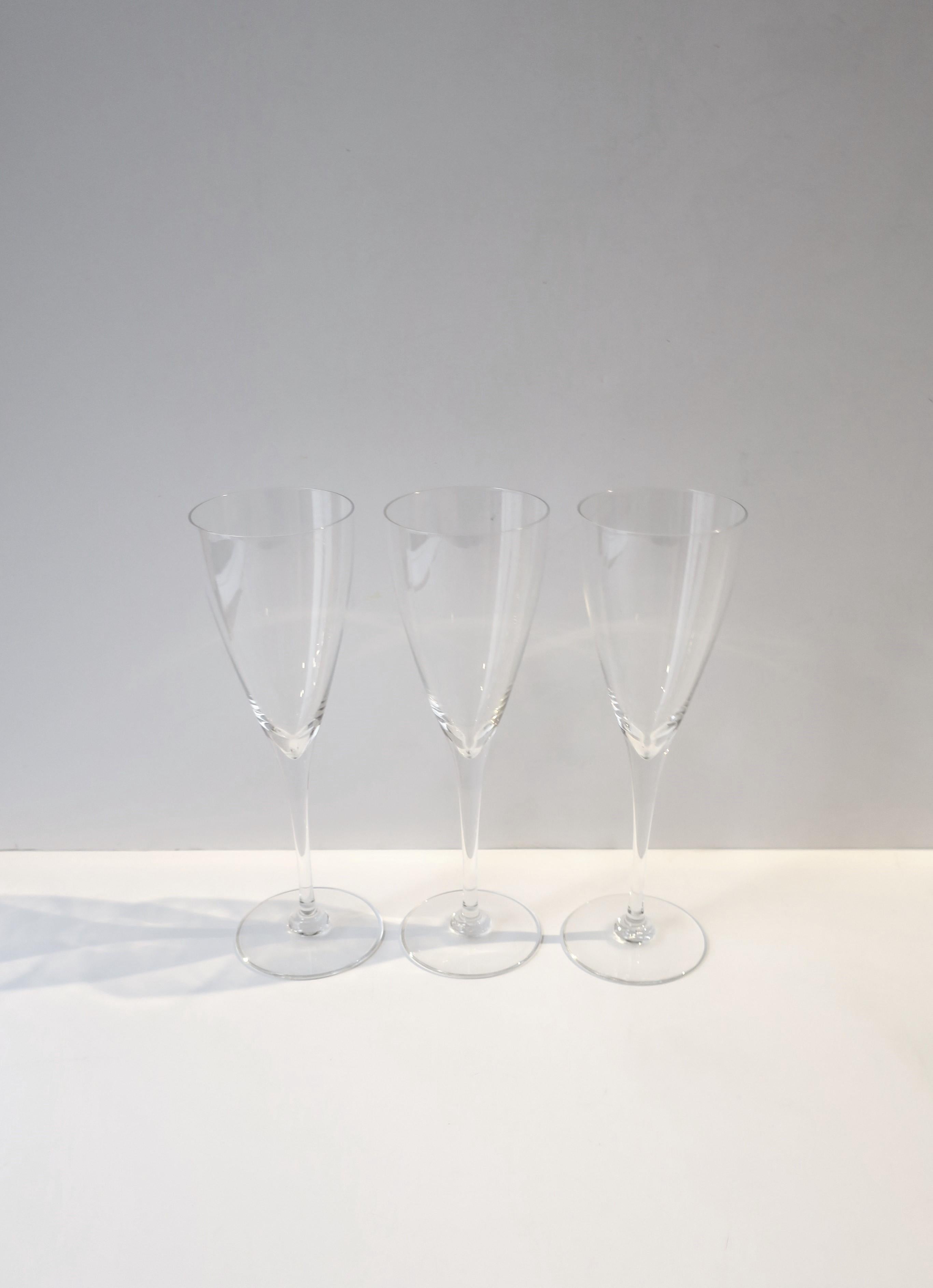Modern French Baccarat Crystal Champagne Flutes Glasses, Set of 3 For Sale