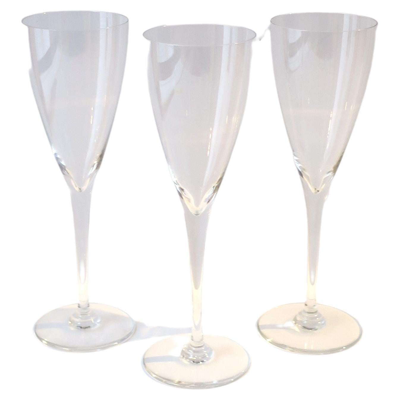 French Baccarat Crystal Champagne Flutes Glasses, Set of 3 For Sale
