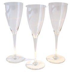 French Baccarat Crystal Champagne Flutes Glasses, Set of 3