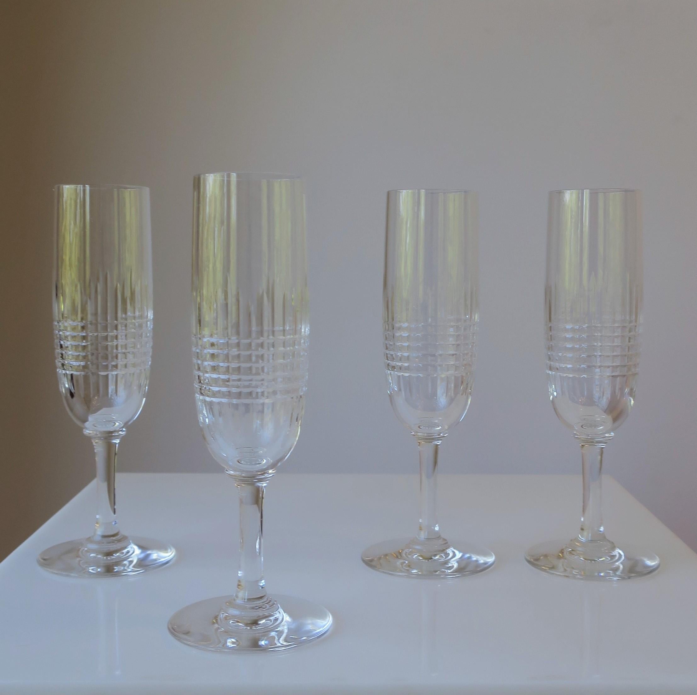 Baccarat French Cut Crystal Champagne Flute Glasses In Excellent Condition In New York, NY