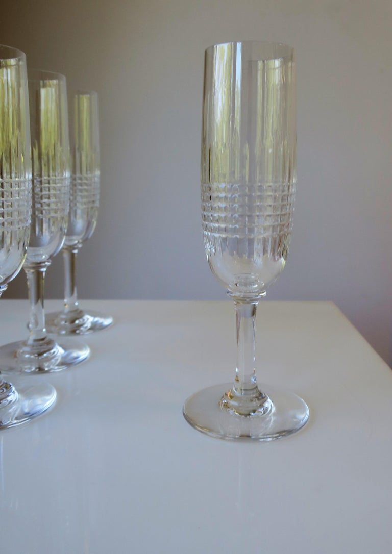 Baccarat French Cut Crystal Champagne Flute Glasses 5