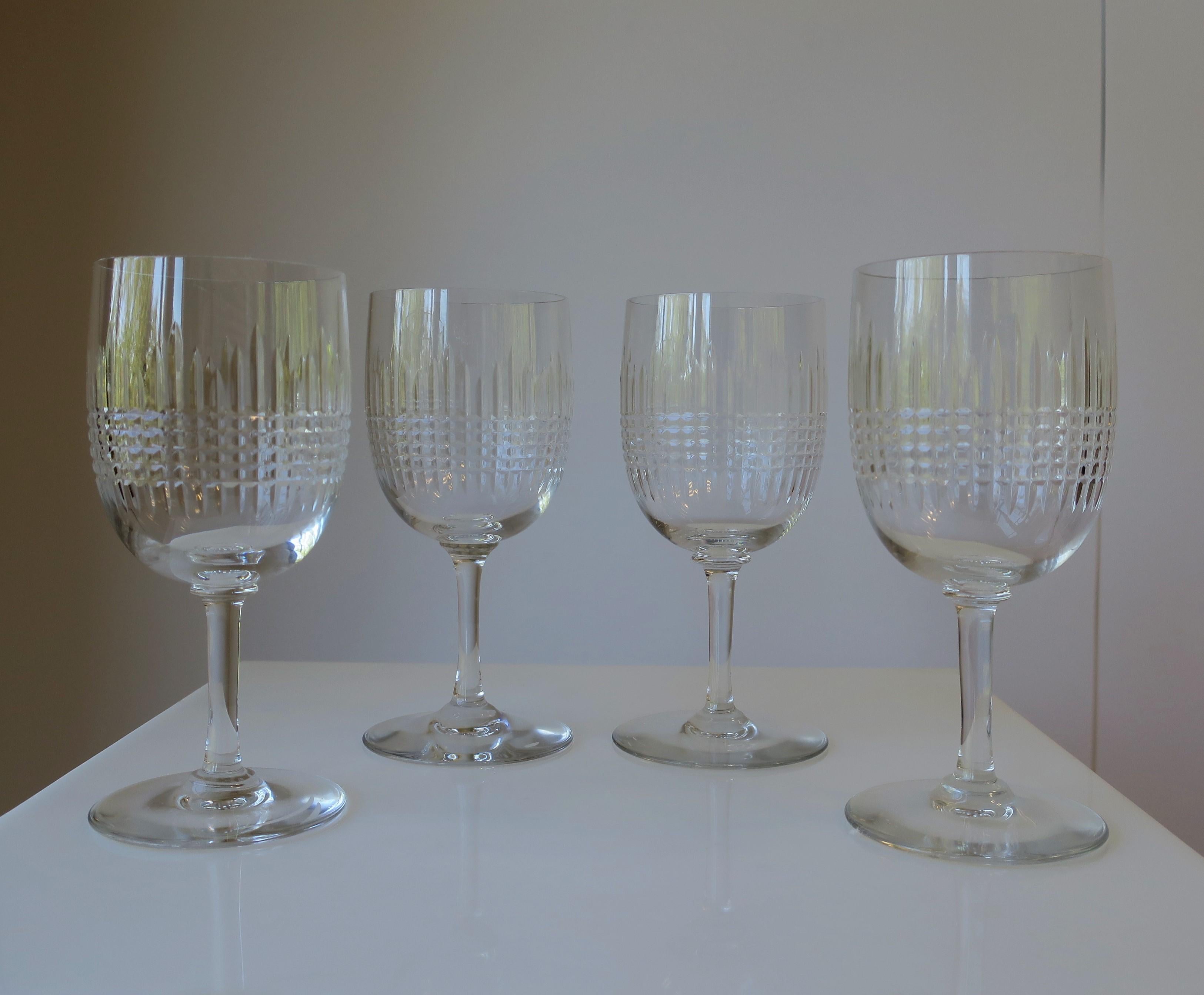 20th Century Set of 4 Baccarat French Cut Crystal Wine Glasses, 8 Available