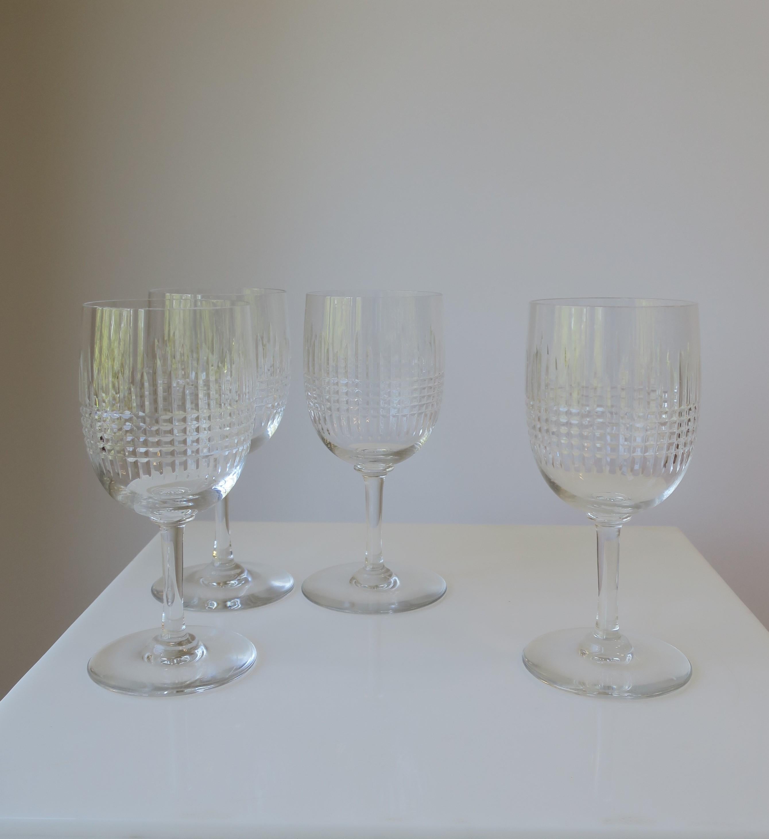 Set of 4 Baccarat French Cut Crystal Wine Glasses, 8 Available 1