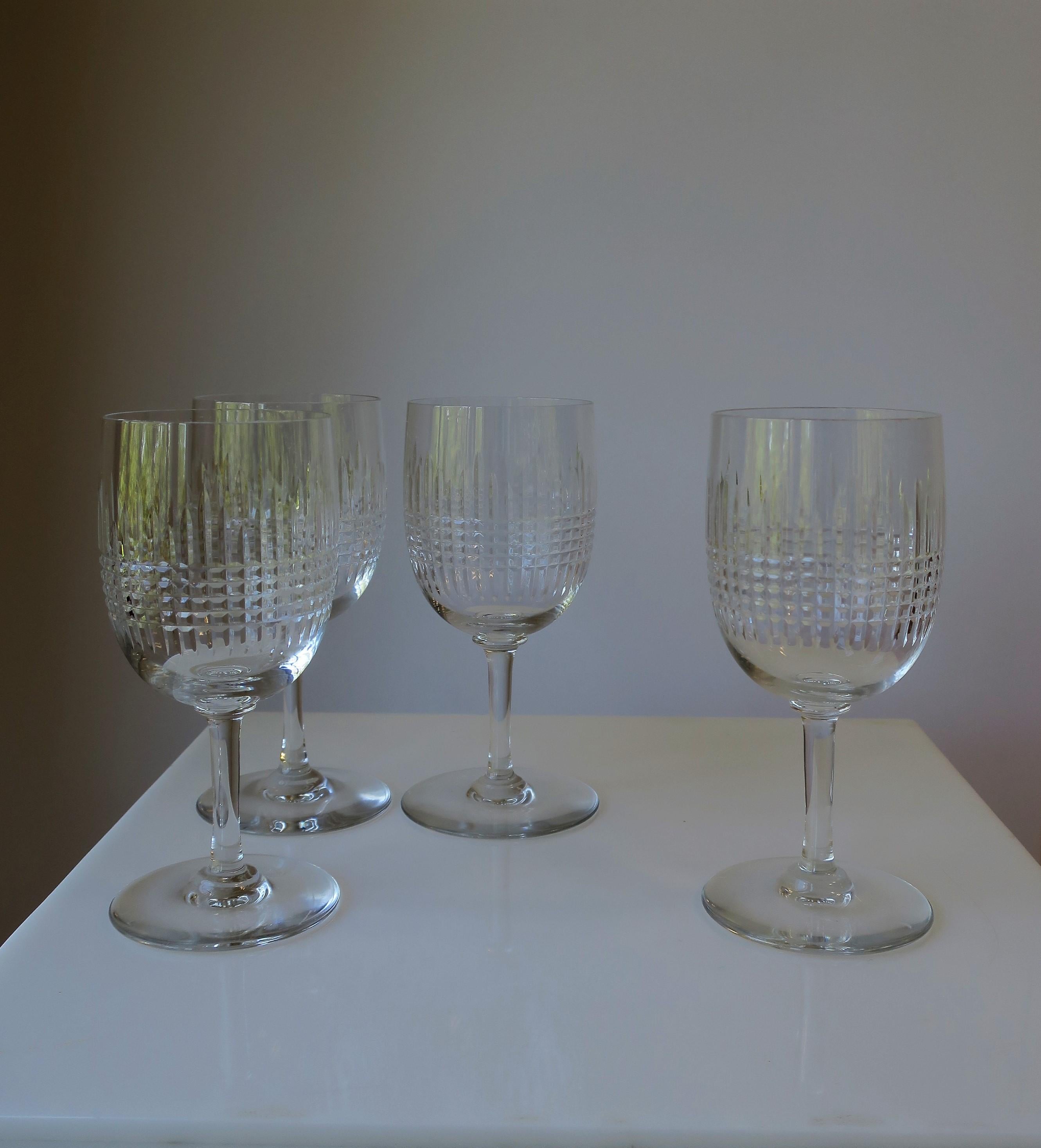 Set of 4 Baccarat French Cut Crystal Wine Glasses, 8 Available 2