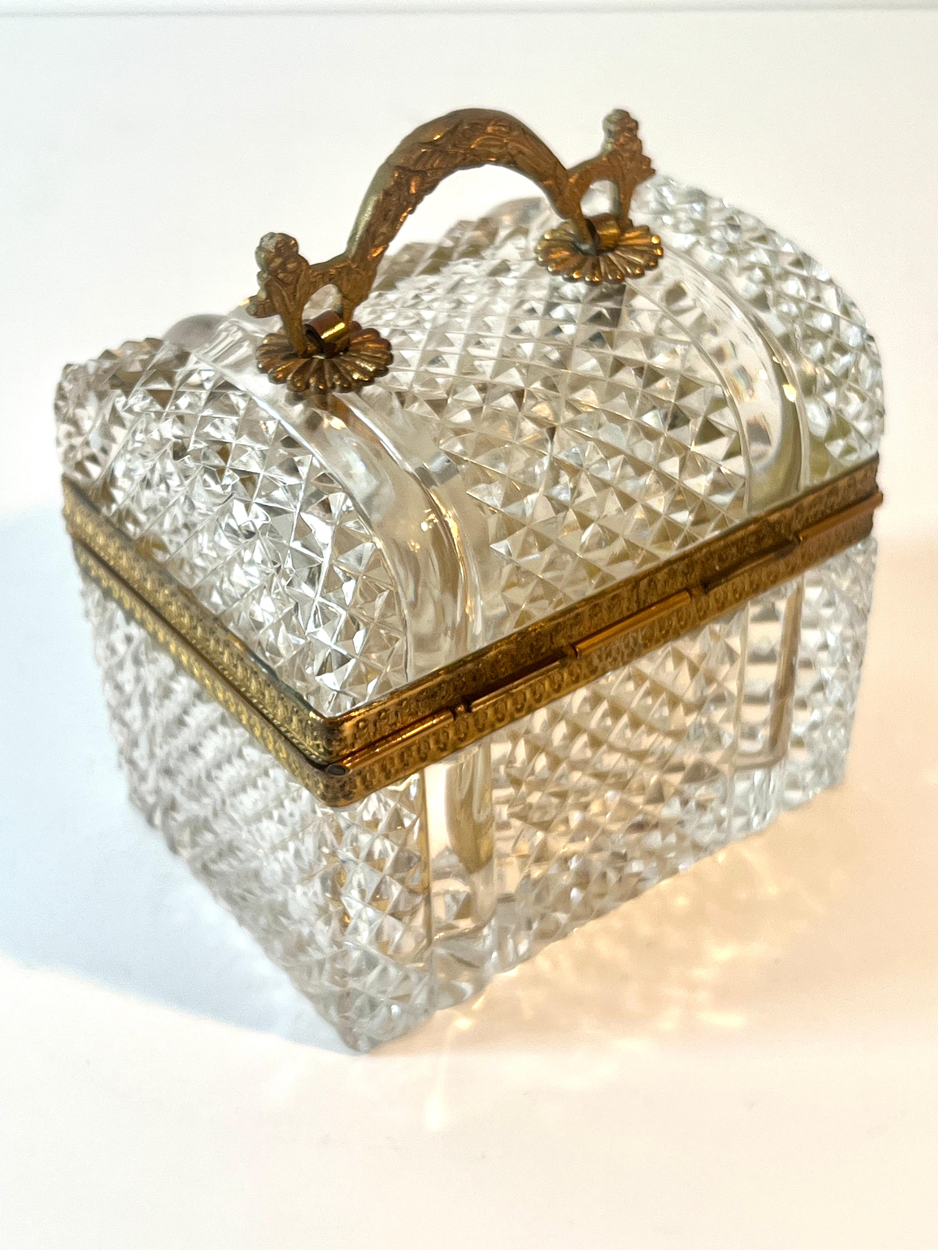 French Baccarat Diamond Cut Crystal Hinged Domed Box with Four Perfumes and Key 1