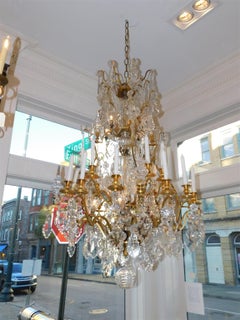 French Baccarat Dore' Bronze and Crystal Electrified / Candle Chandelier, C 1820