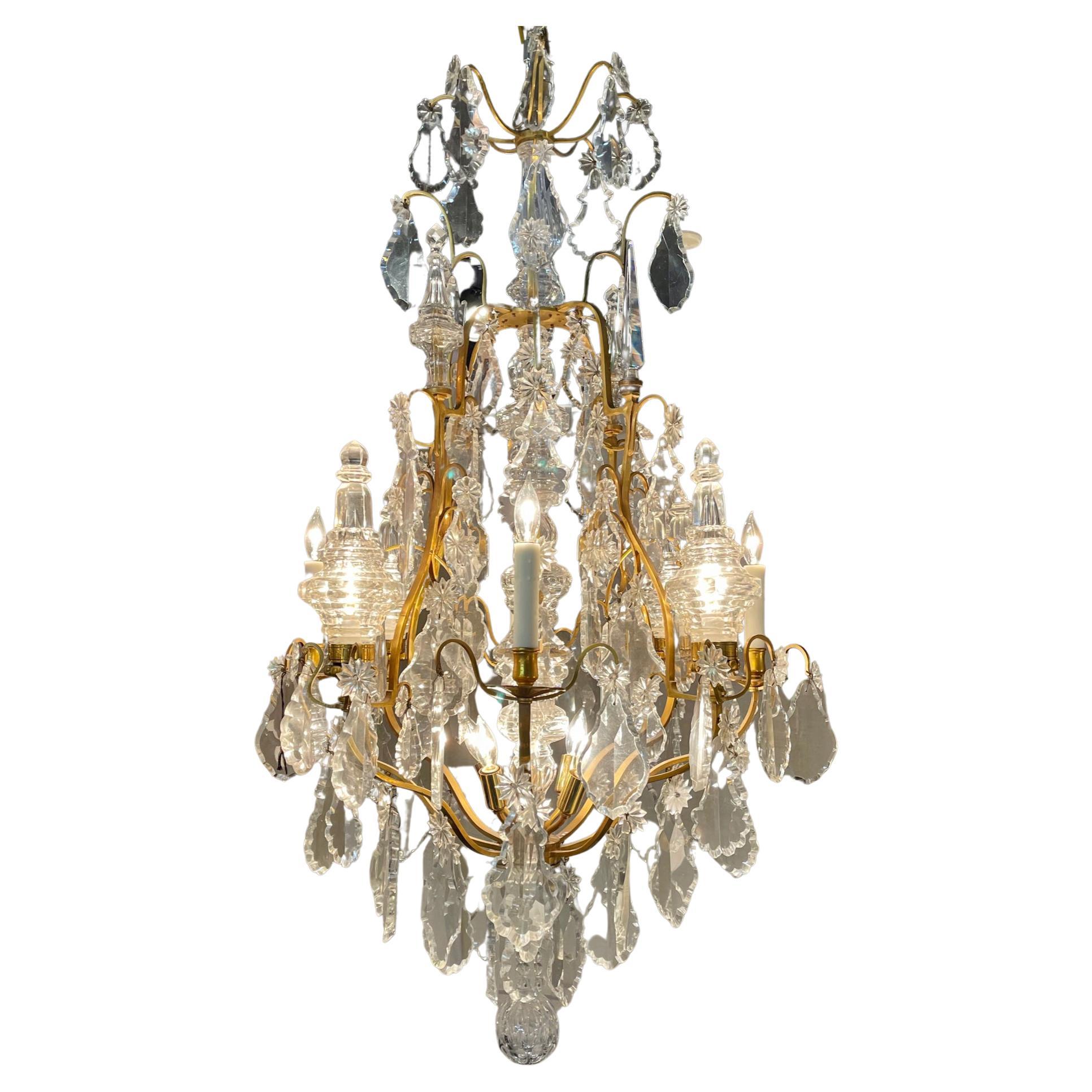 French Baccarat Dore' Bronze Chandelier For Sale
