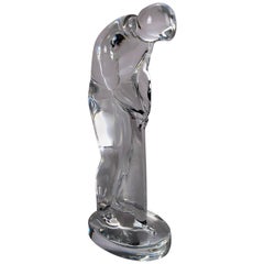 French Baccarat Figurine Crystal Putting Golfer Paperweight, Signed 20th Century