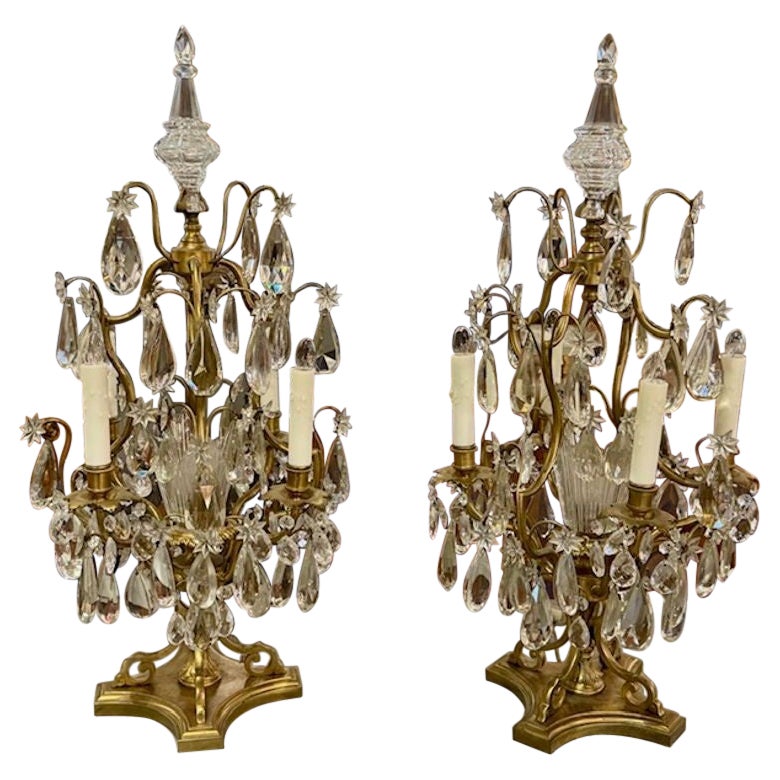 French Baccarat Gilt Bronze Girandoles For Sale