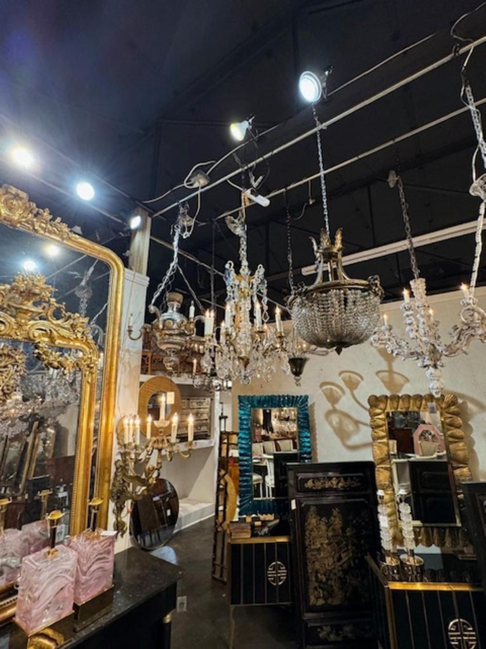 French Baccarat Manner Bronze and Crystal Chandelier In Good Condition For Sale In Dallas, TX
