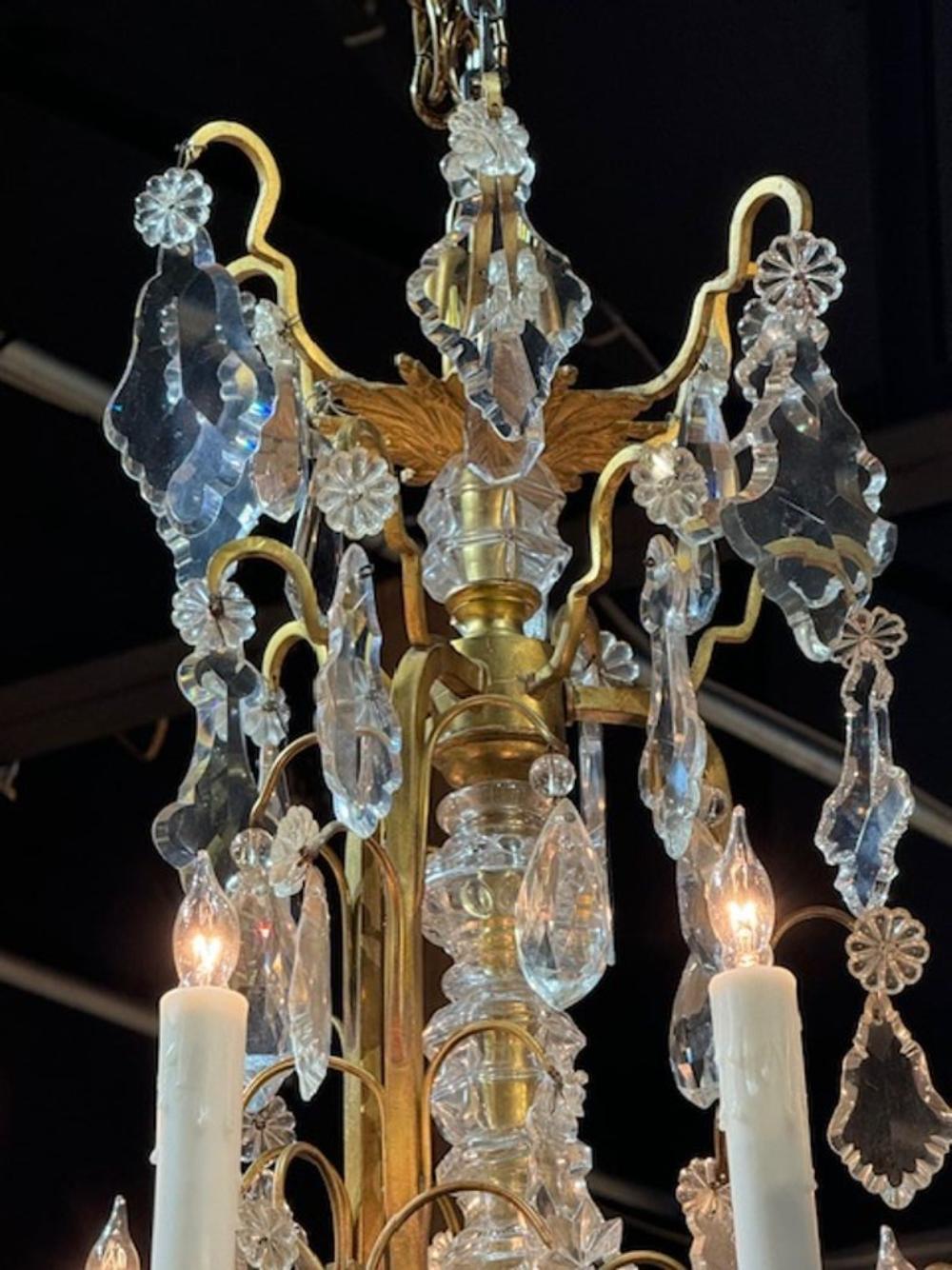 19th Century French Baccarat Manner Bronze and Crystal Chandelier For Sale
