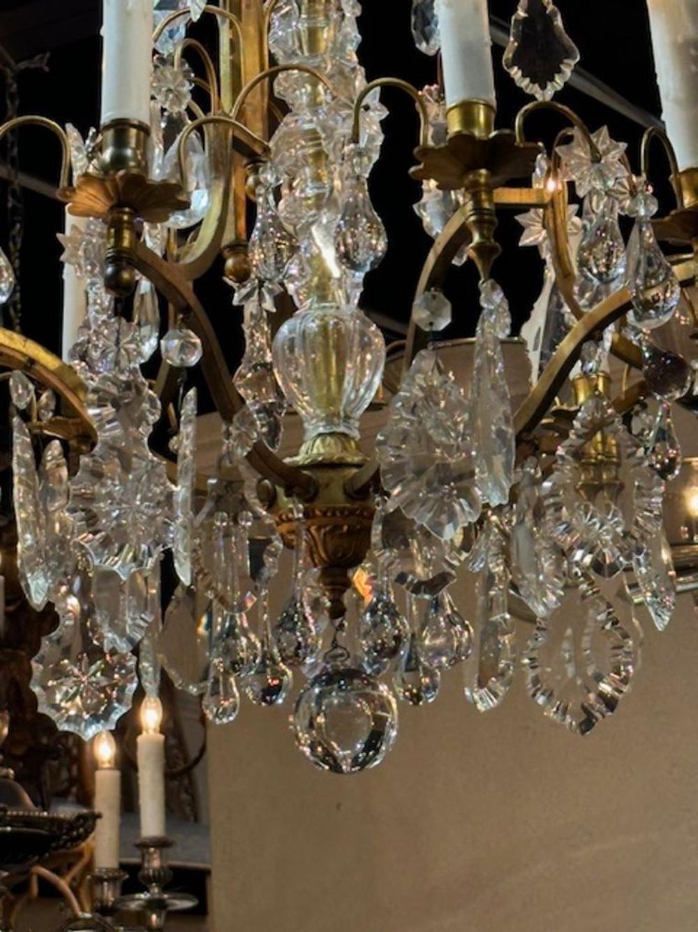 French Baccarat Manner Bronze and Crystal Chandelier For Sale 2