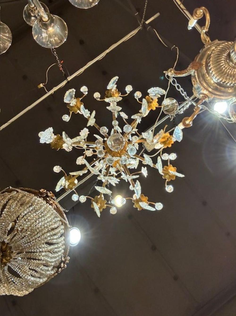 French Baccarat Manner Bronze and Crystal Chandelier For Sale 3
