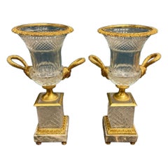 French Baccarat Manner Crystal and Gilt Bronzes Vases